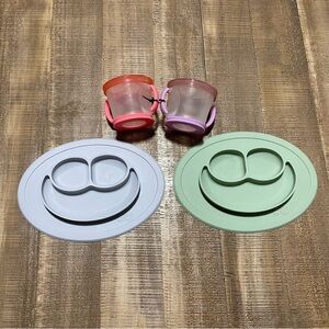 Silicone Kids Placemat and Cup Set - Gray and Green